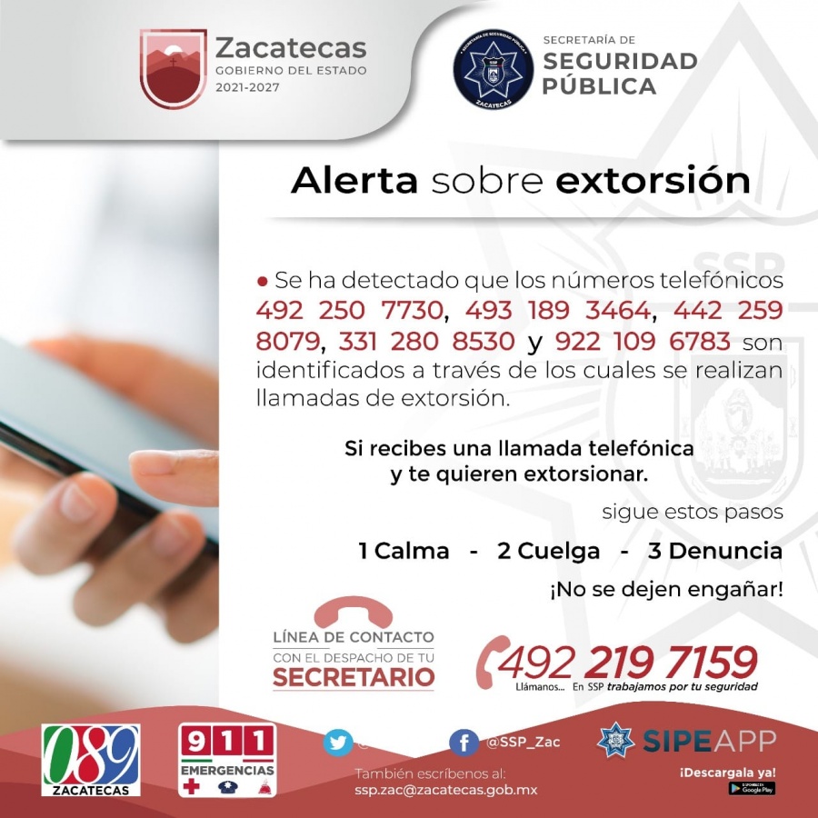 Da a conocer SSP nuevos números extorsivos